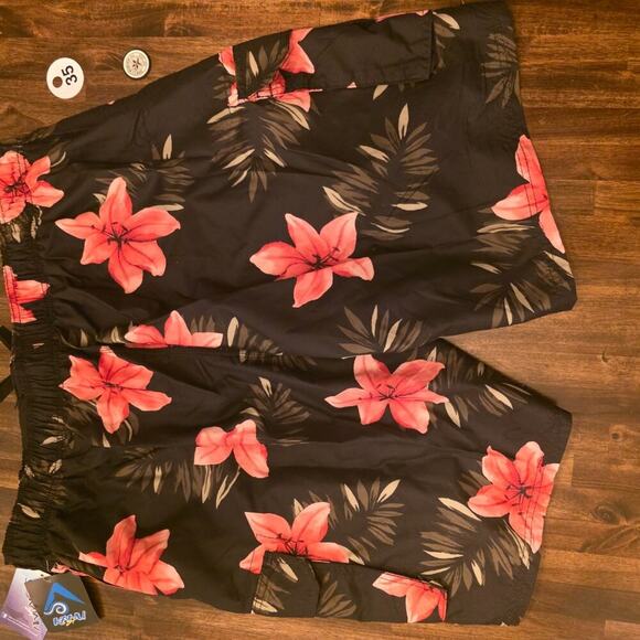 Kanu Surf Swim Trunks Mens 3X Big Tall Black Pink Floral Board Shorts NWT - Picture 7 of 7